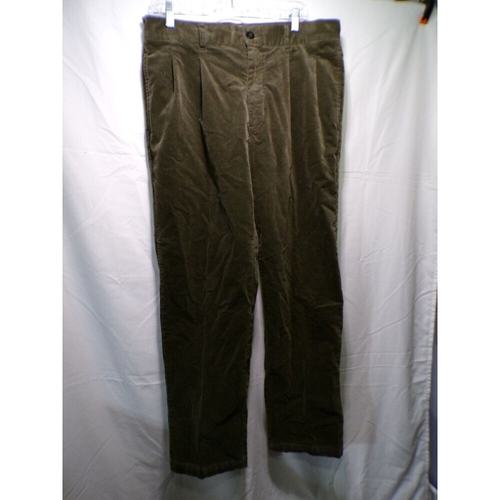 Houston White Men's Corduroy Pleated Pants Olive Green 36x32